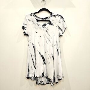 Raya Sun Black and White Tie Dye V Neck Coverup Mini Dress Size Medium